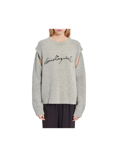 Sweter Mm6 Maison Margiela wełniany z nadrukiem szary