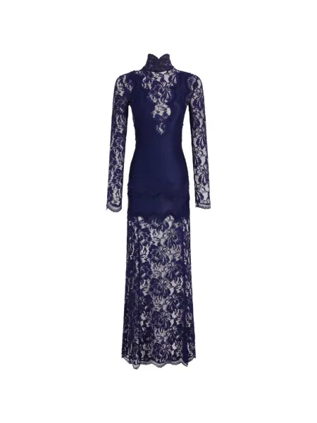 Lung rochie maxi Rabanne din dantelă albastru