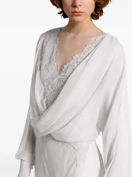 Rochie Alberta Ferretti din dantelă drapată alb