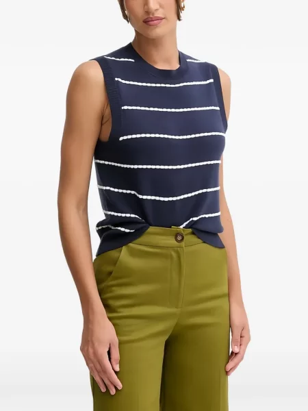 Top Benetton fără mâneci cu dungi tricotate albastru