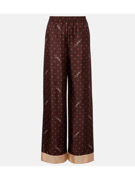 Pantaloni palazzo Valentino de mătase cu imagine maro