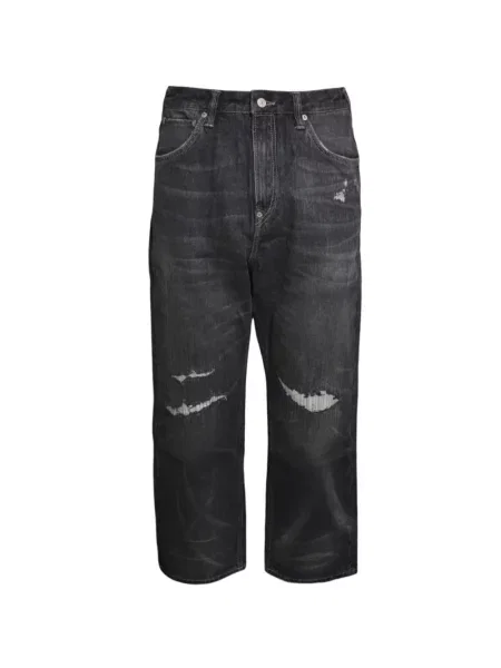 Blugi drepți Evisu zdrențuiți negru