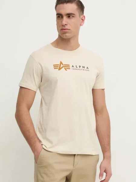 Тениска Alpha Industries с принт бежово