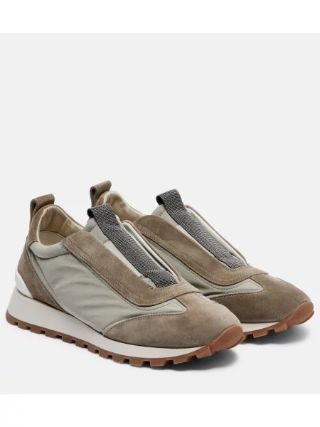 Sneakerși Brunello Cucinelli din piele de căprioară gri