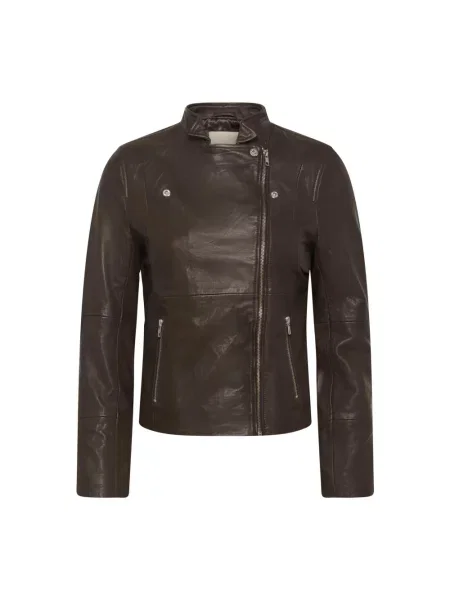 Kurtka skórzana Part Two asymetryczna brązowa