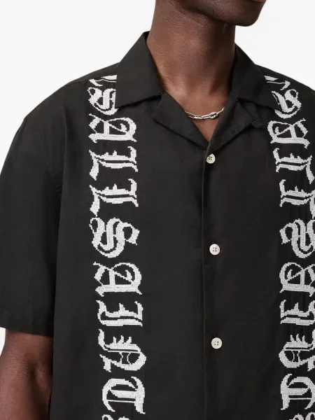 Cămașă Allsaints cu broderie scurtă negru