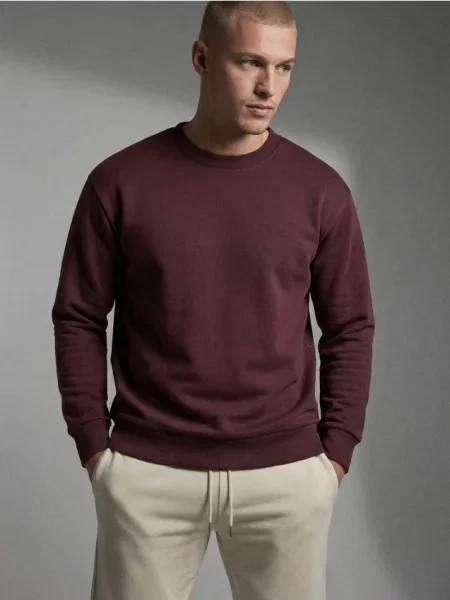 Sinsay Bluza crewneck basic bordowy