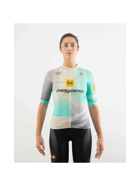 Koszulka rowerowa Castelli Buff Megamo Competizione 3 krótki rękaw szary turkusowy S biały