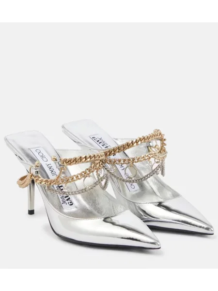 Bőr nyitott sarkú körömcipő Jimmy Choo ezüstszínű