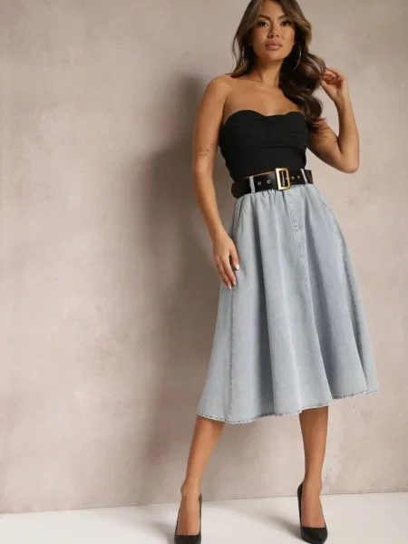 Fustă Blugi Cloș Midi cu Wendlla albastru