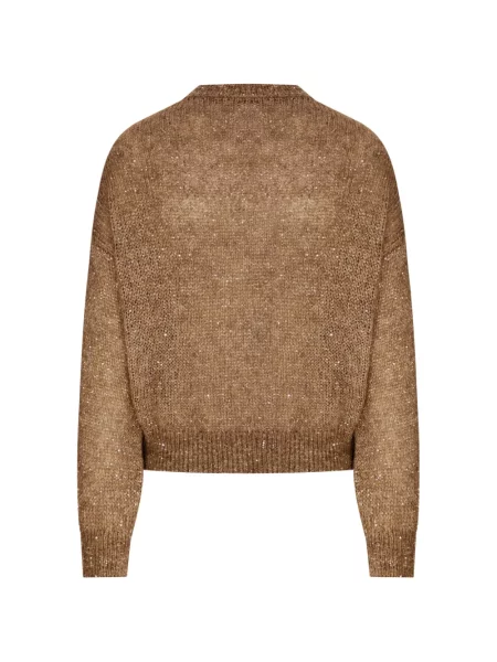 Pulover Brunello Cucinelli cu paiete tricotate maro
