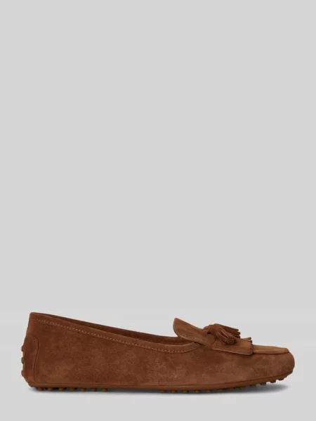 Loafersy z naturalnej skóry welurowej model TAYTE' Lauren Ralph Lauren brązowe