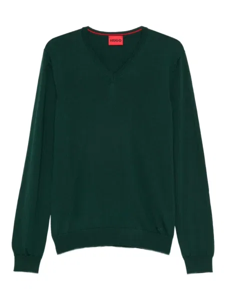 Pulover Boss de lână cu decolteu în V verde