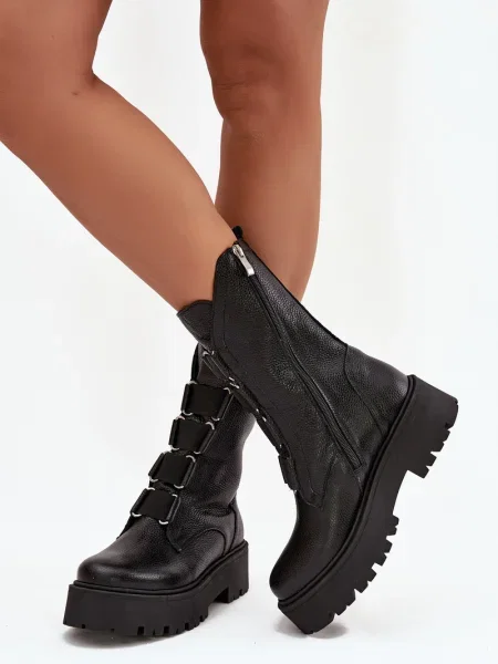 Usnjene čevlji do gležnjev Zazoo s platformo črna