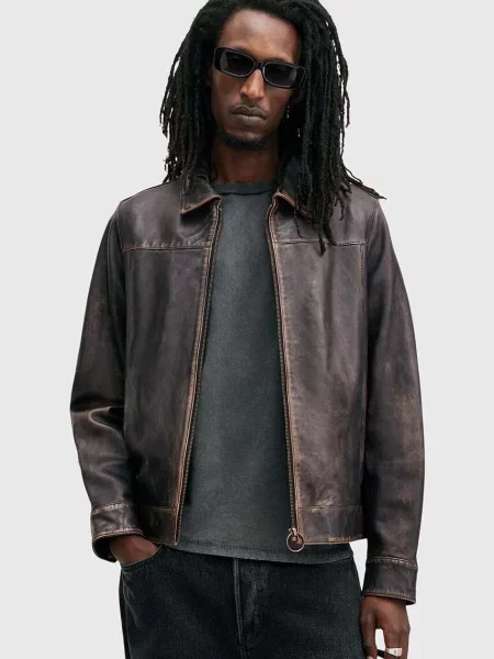 AllSaints geaca de piele ALKAN barbati negru de tranzitie