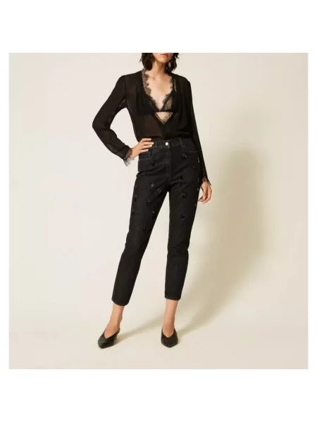 Skinny jeansy skinny Twinset czarne