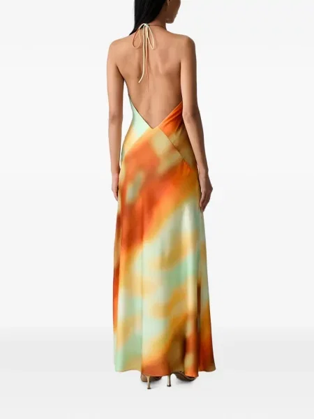 Макси рокля Bardot с tie-dye ефект връзки с халтер деколте оранжево