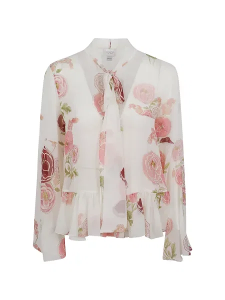 Svilena bluza Giambattista Valli s cvjetnim printom s printom bijela