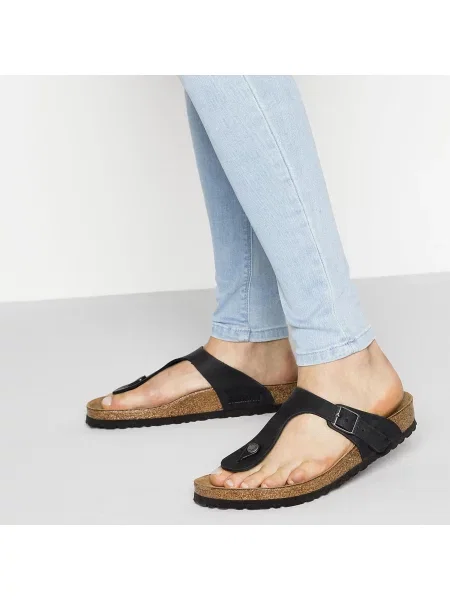 Unisex japonki Birkenstock Gizeh Oiled Leather regular czarne
