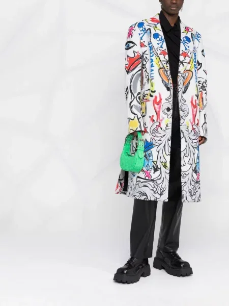 Raštuotas vienakrūtis paltas Philipp Plein balta