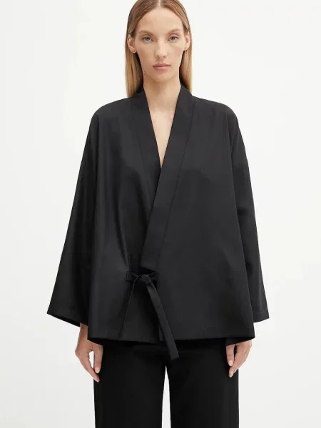 Kenzo geacă de lână Kimono uni negru
