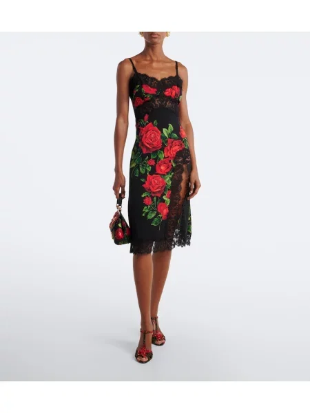 Rochie Dolce&gabbana de mătase cu model floral negru