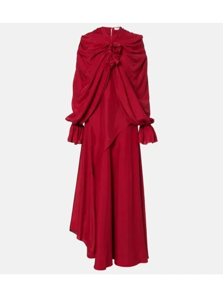 Rochie Mcqueen de mătase cu model floral drapată bordo