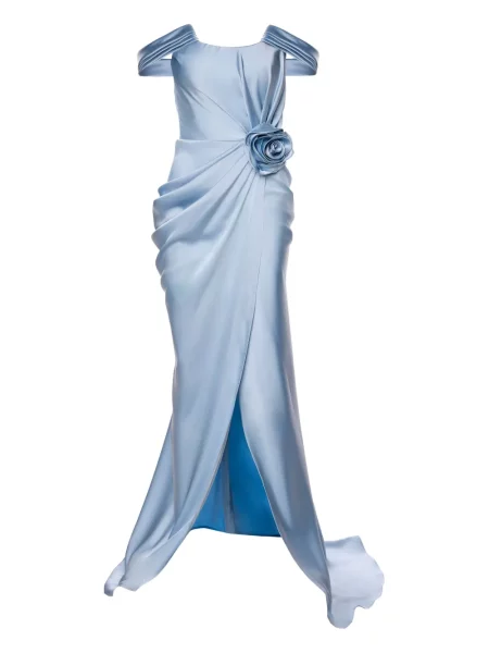 Rochie maxi Ana Radu din satin de costum albastru