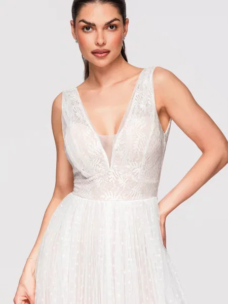 Rochie midi Edoti din dantelă alb