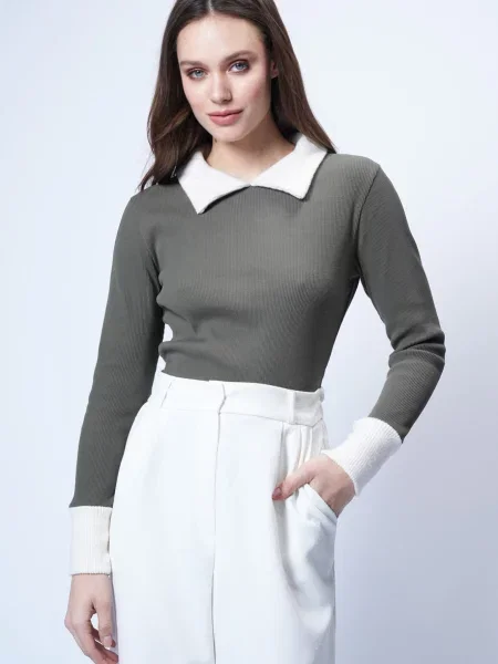 Trend Alaçatı Stili Tricou gri alb