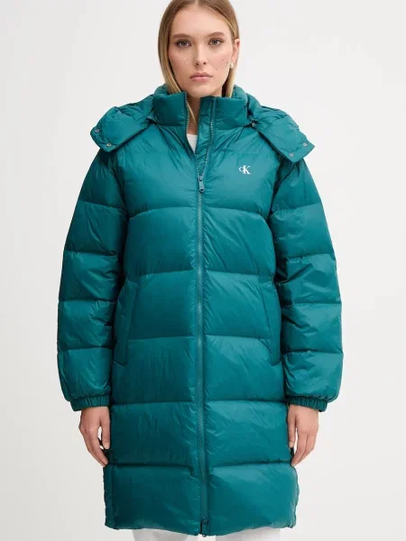 Пухено яке Calvin Klein Jeans тюркоазено зимен модел зелено