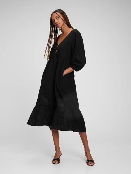 Sukienka midi Gap z dekoltem w serek czarna