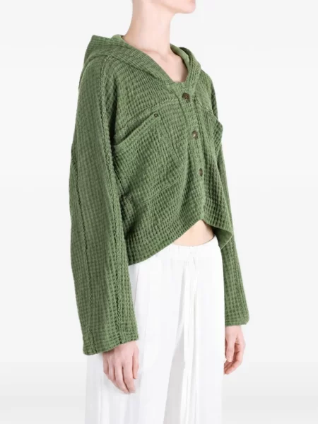 Плетена жилетка Free People с качулка зелено