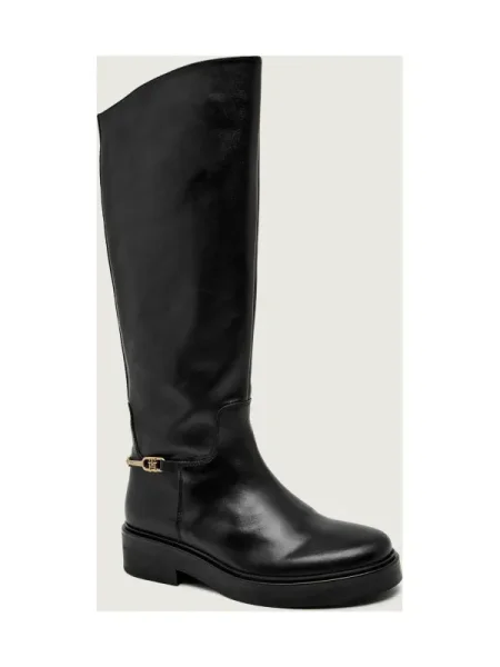 Tommy Hilfiger cizme de piele TH HORSEBIT RIDING LONG BOOT negru