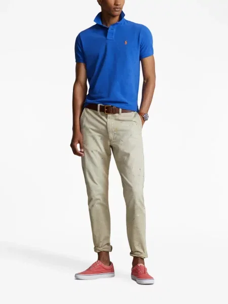 Iš natūralios odos raštuotos polo marškinėliai Polo Ralph Lauren su sagtimis mėlyna