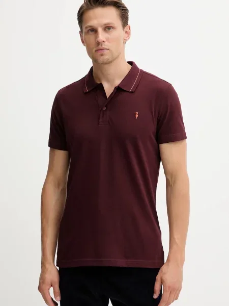 Тениска с яка Trussardi с изчистен дизайн бордо