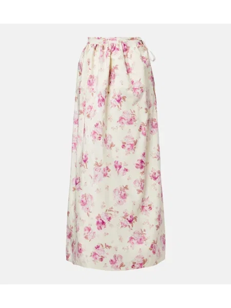 Rochie midi Magda Butrym de mătase cu model floral până la genunchi bej