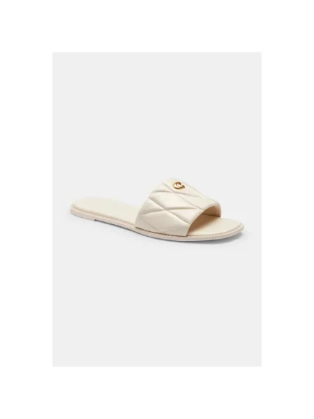 Coach klapki na płaskim skórzane Holly Quilted Leather Sandal białe
