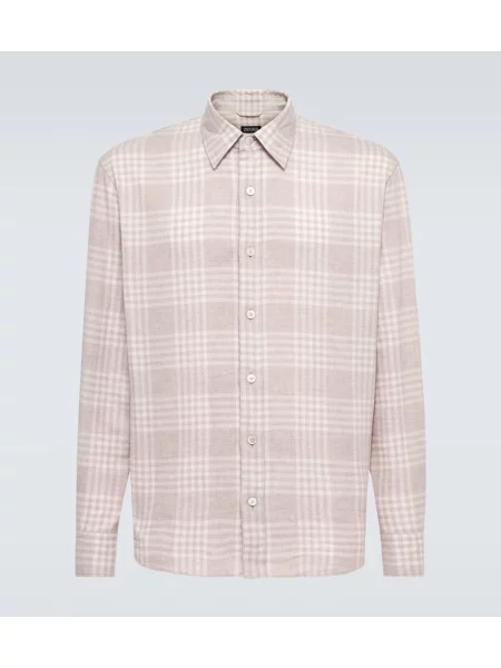 Kostkovaná flanelová košile Zegna béžová
