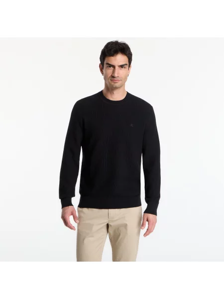 Pulover Calvin Klein Ls Textured Cotton Crewneck Sweater Black XL negru