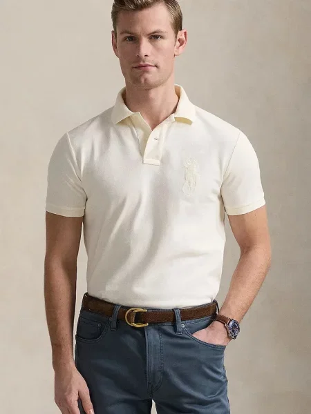 Тениска с яка Polo Ralph Lauren с изчистен дизайн бежово