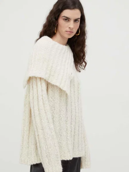 Lovechild pulover de lana femei călduros cu guler bej