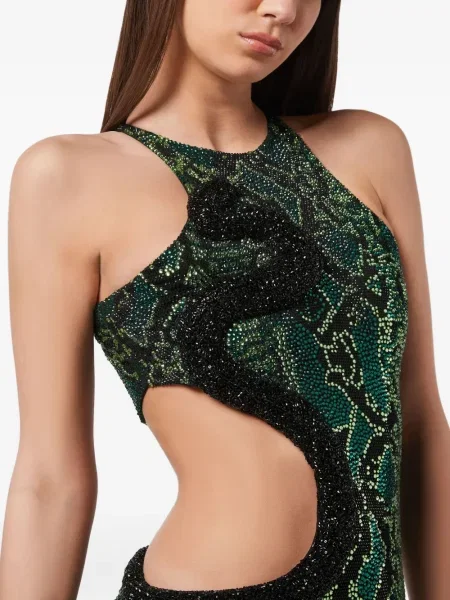 Rochie mini Philipp Plein cu imagine de costum verde