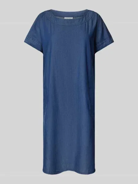 Sukienka mini z tkaniny stylizowanej na denim Christian Berg Woman granatowa