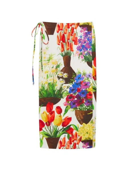 Fustă midi Msgm cu model floral cu imagine până la genunchi alb