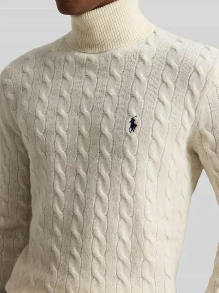 Sweter w kroju slim fit z mieszanki wełny i kaszmiru Polo Ralph Lauren beżowy