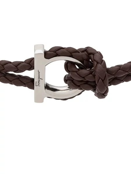 Kožený pletený náramek Salvatore Ferragamo hnědý