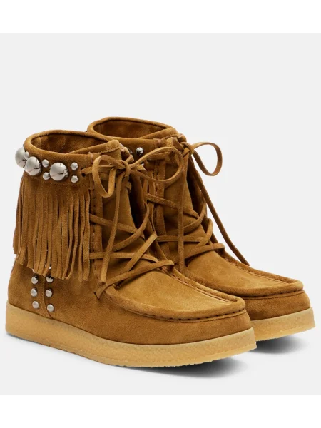 Cizme scurte Valentino Garavani din piele de căprioară cu tepi bej