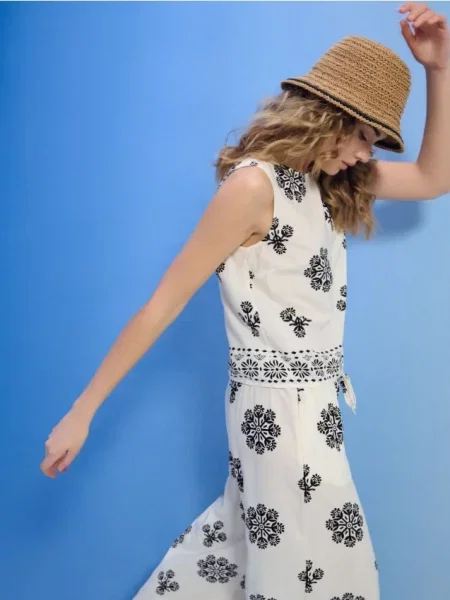 Штани wide leg з етнічним принтом різнобарвний