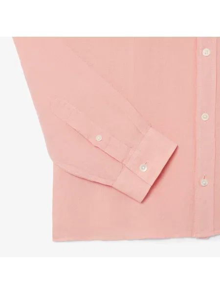 Lacoste Lniana Koszula Button-Down Regular Fit różowa